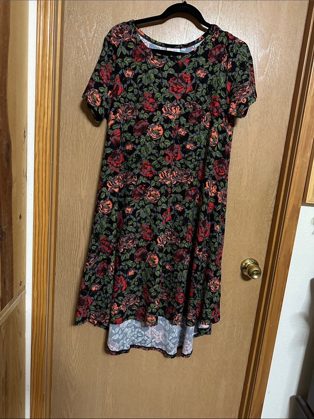 LuLaRoe Carly Black Dress with Red and pink roses